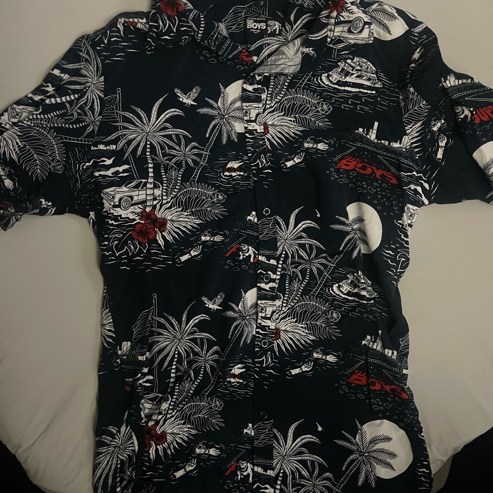 #143- Black Tropical Print Shirt